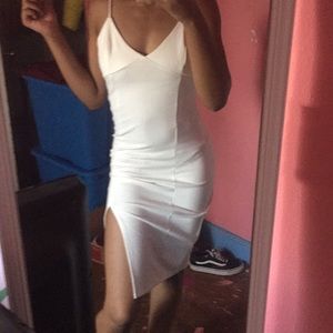 White spaghetti strap dress with side slit!